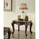 Latisha Square Marble Top Wooden End Table in Antique Oak